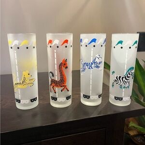 4 MCM Libbey Carousel Frosted Cocktail Glasses Merry Go Round Tom Collins